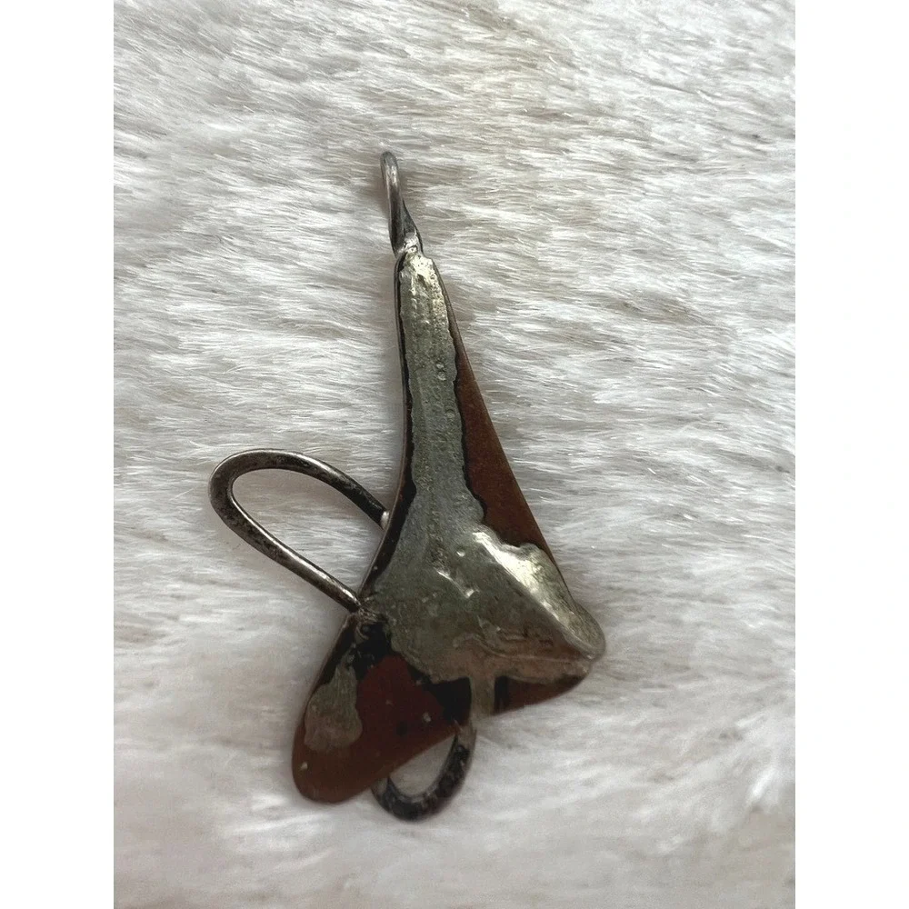 2 Artisan Abstract Pendants Mixed Metal Modernist Handmade Brutalist Copper Art